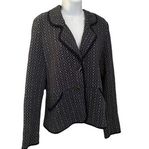 Pendleton Blazer Womens Medium Navy White Geo Print Cotton Pockets Metal Buttons